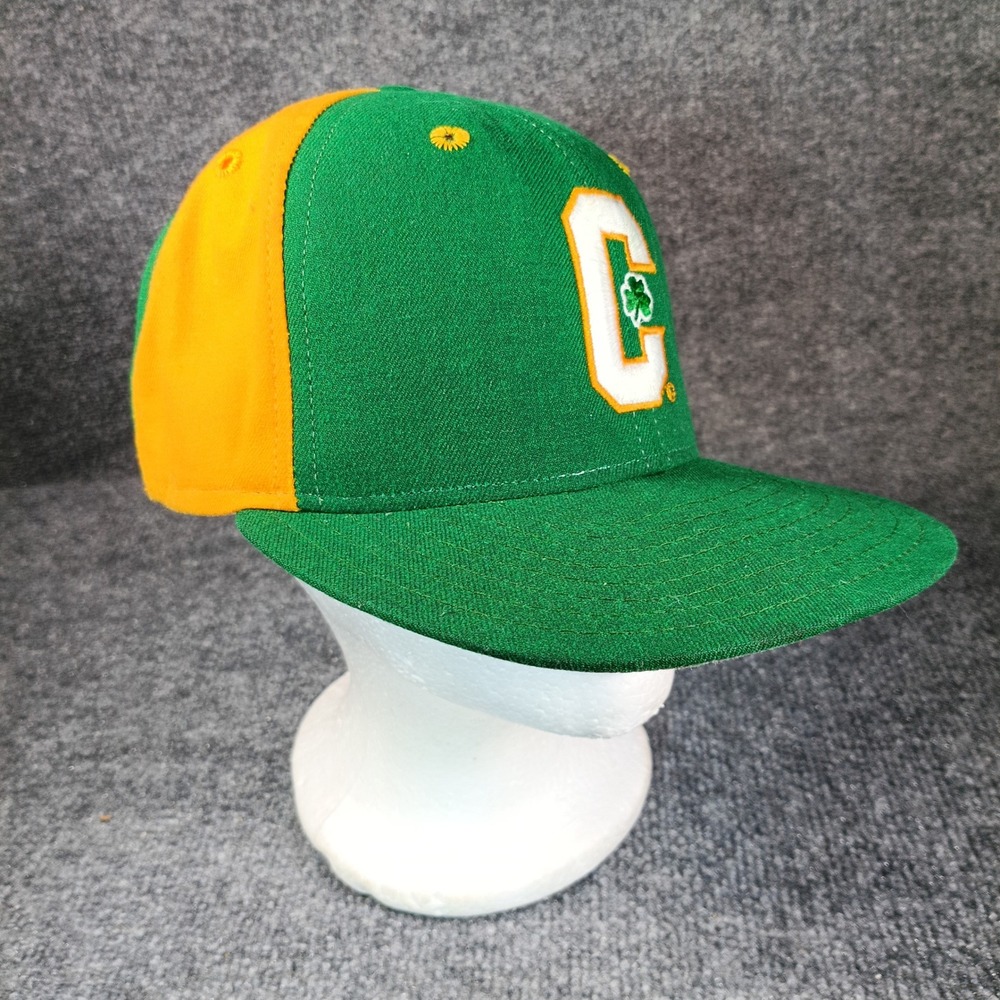 Vintage Boston Celtics Snapback Hat Green Yellow Colorblock Panel New Era NBA
